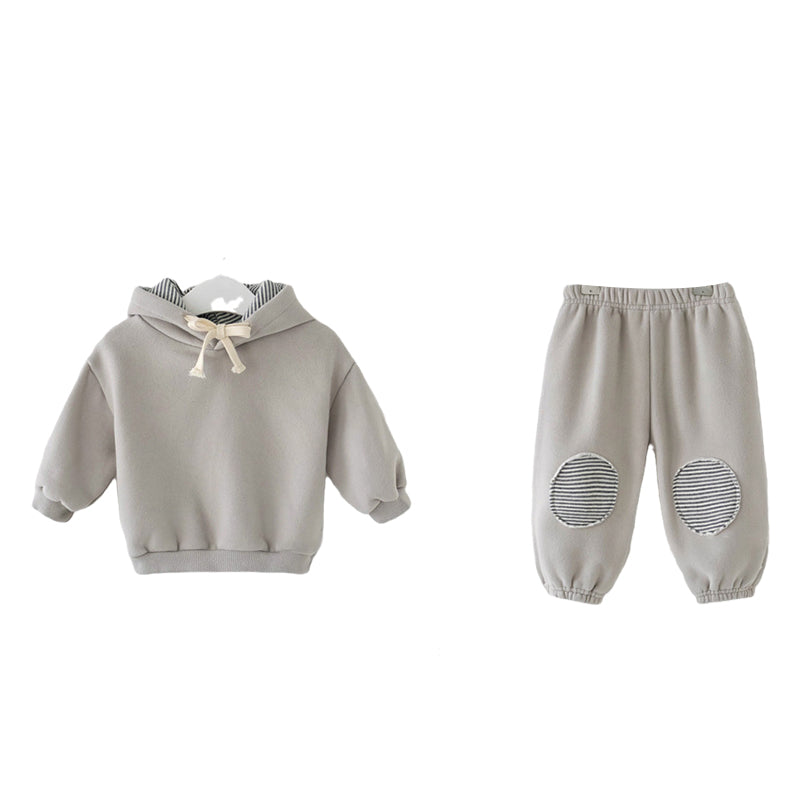 2 Pieces Set Baby Kid Unisex Solid Color Hoodies Swearshirts And Striped Pants Wholesale 220418271