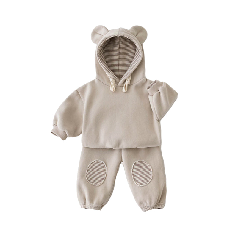 2 Pieces Set Baby Kid Unisex Solid Color Hoodies Swearshirts And Striped Pants Wholesale 220418271