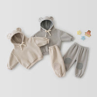 Load image into Gallery viewer, 2 Pieces Set Baby Kid Unisex Solid Color Hoodies Swearshirts And Striped Pants Wholesale 220418271
