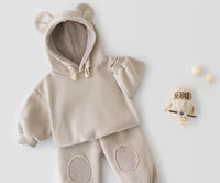 Load image into Gallery viewer, 2 Pieces Set Baby Kid Unisex Solid Color Hoodies Swearshirts And Striped Pants Wholesale 220418271

