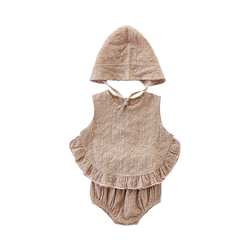 3 Pieces Set Baby Girls Solid Color Tank Tops Rompers And Hats Wholesale 220418410