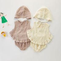 Load image into Gallery viewer, 3 Pieces Set Baby Girls Solid Color Tank Tops Rompers And Hats Wholesale 220418410
