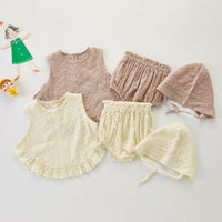 Load image into Gallery viewer, 3 Pieces Set Baby Girls Solid Color Tank Tops Rompers And Hats Wholesale 220418410
