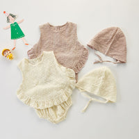 Load image into Gallery viewer, 3 Pieces Set Baby Girls Solid Color Tank Tops Rompers And Hats Wholesale 220418410
