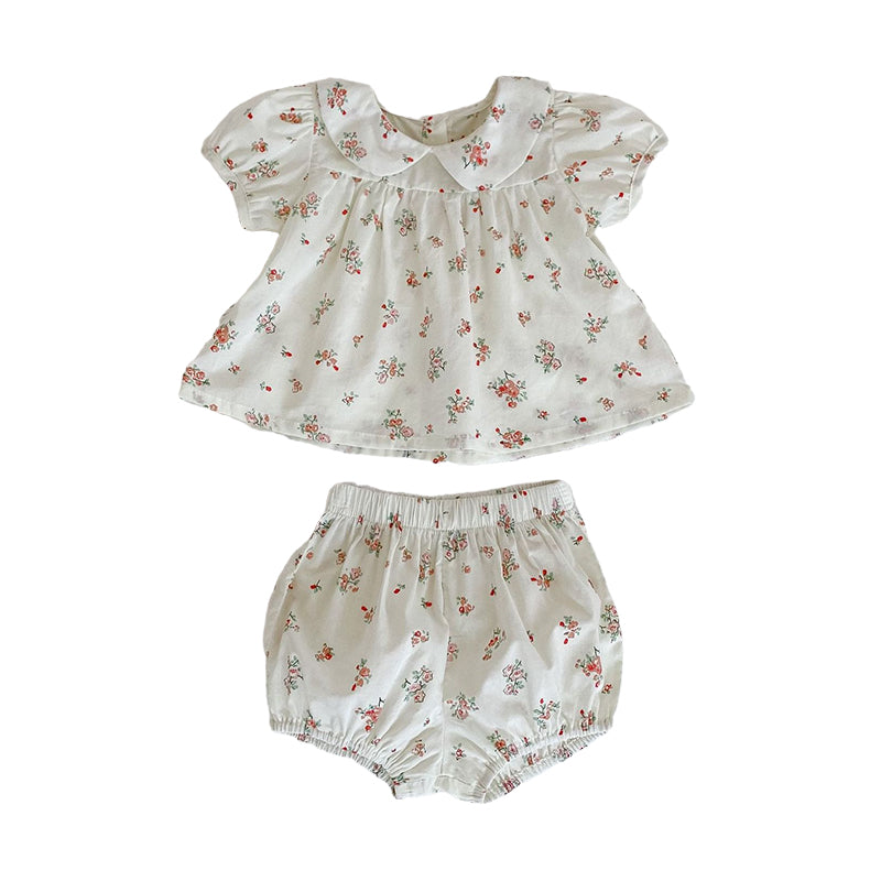 2 Pieces Set Baby Kid Girls Flower Print Tops And Shorts Wholesale 220418427