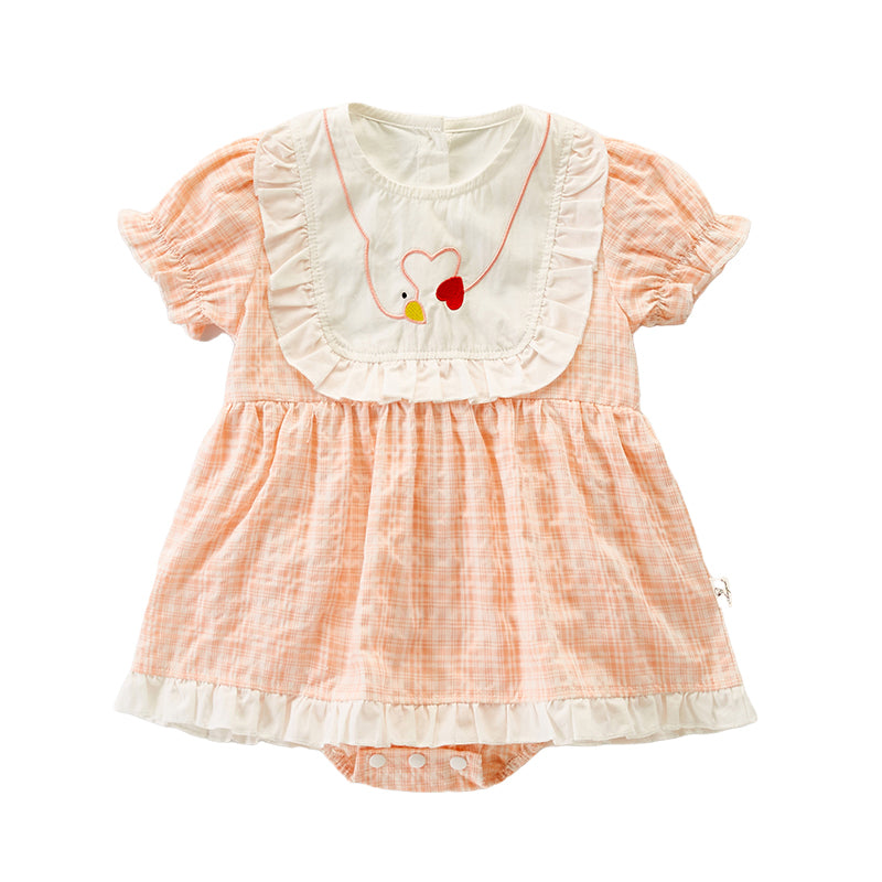 Baby Girls Checked Embroidered Rompers Wholesale 220418450