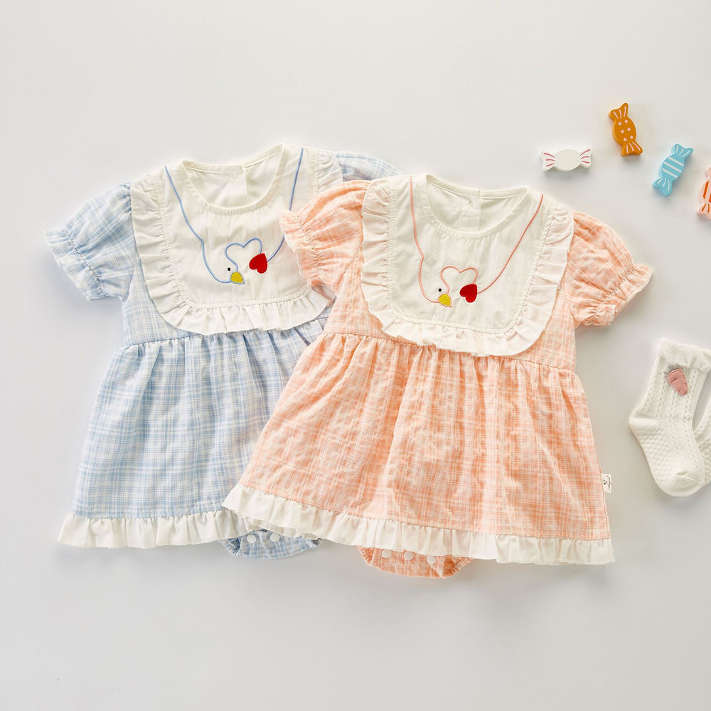 Baby Girls Checked Embroidered Rompers Wholesale 220418450