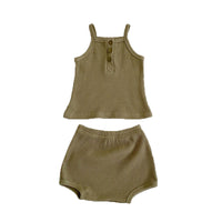 Load image into Gallery viewer, 2 Pieces Set Baby Kid Girls Solid Color Muslin&amp;Ribbed Tank Tops And Shorts Wholesale 220418531
