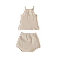 Load image into Gallery viewer, 2 Pieces Set Baby Kid Girls Solid Color Muslin&amp;Ribbed Tank Tops And Shorts Wholesale 220418531
