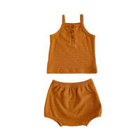 Load image into Gallery viewer, 2 Pieces Set Baby Kid Girls Solid Color Muslin&amp;Ribbed Tank Tops And Shorts Wholesale 220418531
