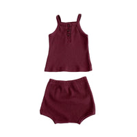 Load image into Gallery viewer, 2 Pieces Set Baby Kid Girls Solid Color Muslin&amp;Ribbed Tank Tops And Shorts Wholesale 220418531
