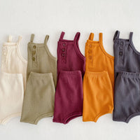 Load image into Gallery viewer, 2 Pieces Set Baby Kid Girls Solid Color Muslin&amp;Ribbed Tank Tops And Shorts Wholesale 220418531
