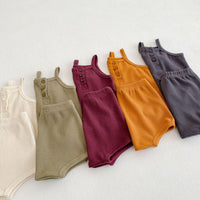 Load image into Gallery viewer, 2 Pieces Set Baby Kid Girls Solid Color Muslin&amp;Ribbed Tank Tops And Shorts Wholesale 220418531
