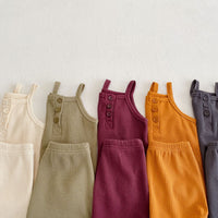 Load image into Gallery viewer, 2 Pieces Set Baby Kid Girls Solid Color Muslin&amp;Ribbed Tank Tops And Shorts Wholesale 220418531
