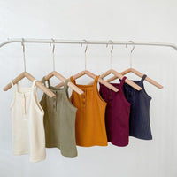 Load image into Gallery viewer, 2 Pieces Set Baby Kid Girls Solid Color Muslin&amp;Ribbed Tank Tops And Shorts Wholesale 220418531
