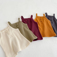 Load image into Gallery viewer, 2 Pieces Set Baby Kid Girls Solid Color Muslin&amp;Ribbed Tank Tops And Shorts Wholesale 220418531
