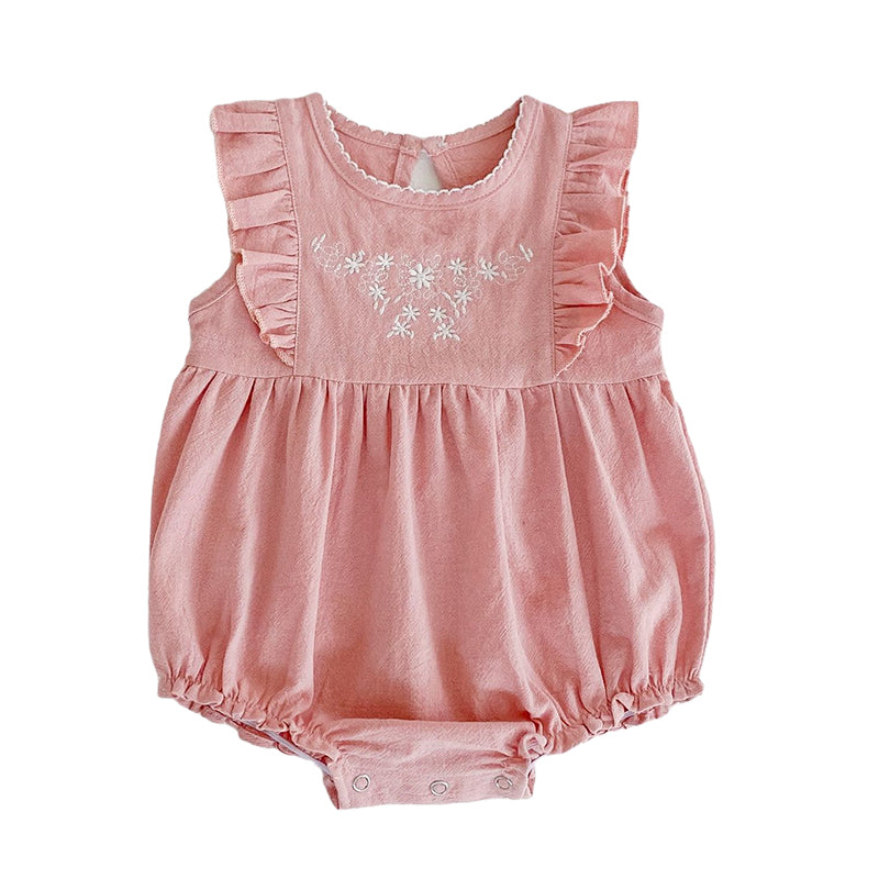 Baby Girls Solid Color Embroidered Rompers Wholesale 220418533
