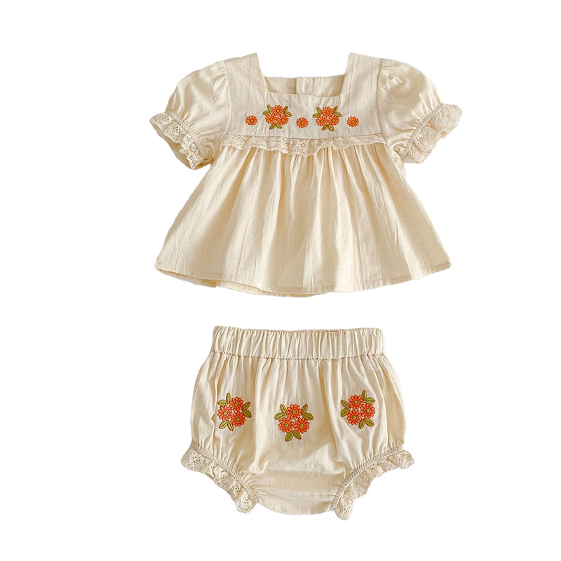 2 Pieces Set Baby Kid Girls Flower Lace Embroidered Tops And Shorts Wholesale 220418549