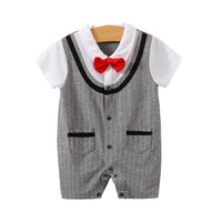 Load image into Gallery viewer, Baby Boys Striped Color-blocking Checked Bow Print Birthday Jumpsuits Wholesale 220418552
