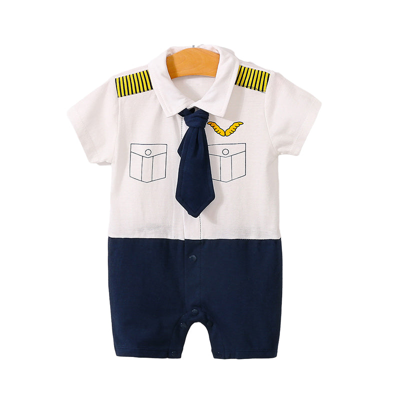 Baby Boys Striped Color-blocking Checked Bow Print Birthday Jumpsuits Wholesale 220418552