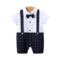 Load image into Gallery viewer, Baby Boys Striped Color-blocking Checked Bow Print Birthday Jumpsuits Wholesale 220418552
