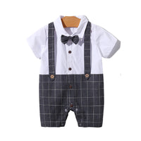 Load image into Gallery viewer, Baby Boys Striped Color-blocking Checked Bow Print Birthday Jumpsuits Wholesale 220418552
