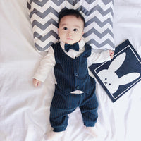 Load image into Gallery viewer, Baby Boys Striped Color-blocking Checked Bow Print Birthday Jumpsuits Wholesale 220418552
