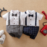 Load image into Gallery viewer, Baby Boys Striped Color-blocking Checked Bow Print Birthday Jumpsuits Wholesale 220418552
