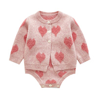 Load image into Gallery viewer, Baby Girls Love heart Crochet Print Cardigan Rompers Wholesale 22041858

