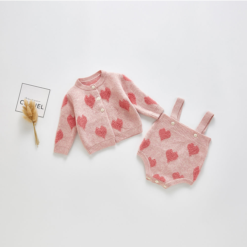 Baby Girls Love heart Crochet Print Cardigan Rompers Wholesale 22041858
