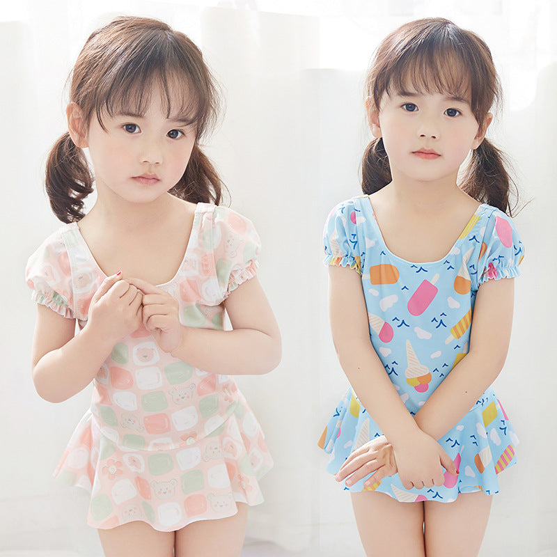 Baby Kid Girls Love heart Print Swimwears Dresses Wholesale 22041904