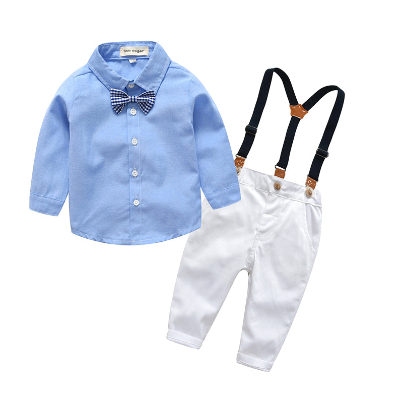 2 Pieces Set Baby Kid Boys Birthday Party Bow Shirts And Solid Color Jumpsuits Wholesale 22041909