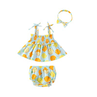 Load image into Gallery viewer, 3 Pieces Set Baby Girls Fruit Print Tank Tops Shorts And Bow Headwear Wholesale 22041912
