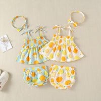 Load image into Gallery viewer, 3 Pieces Set Baby Girls Fruit Print Tank Tops Shorts And Bow Headwear Wholesale 22041912
