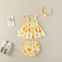 Load image into Gallery viewer, 3 Pieces Set Baby Girls Fruit Print Tank Tops Shorts And Bow Headwear Wholesale 22041912
