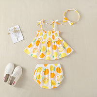 Load image into Gallery viewer, 3 Pieces Set Baby Girls Fruit Print Tank Tops Shorts And Bow Headwear Wholesale 22041912
