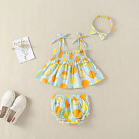 Load image into Gallery viewer, 3 Pieces Set Baby Girls Fruit Print Tank Tops Shorts And Bow Headwear Wholesale 22041912
