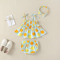Load image into Gallery viewer, 3 Pieces Set Baby Girls Fruit Print Tank Tops Shorts And Bow Headwear Wholesale 22041912
