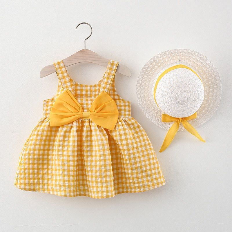 4 Pack Baby Kid Girls Checked Bow Dresses And Hats Wholesale 220419161
