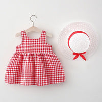 Load image into Gallery viewer, 4 Pack Baby Kid Girls Checked Bow Dresses And Hats Wholesale 220419161
