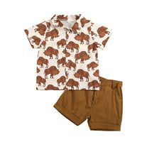 Load image into Gallery viewer, 2 Pieces Set Baby Kid Boys Cartoon Print Shirts And Solid Color Shorts Wholesale 220419174
