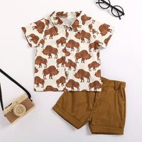 Load image into Gallery viewer, 2 Pieces Set Baby Kid Boys Cartoon Print Shirts And Solid Color Shorts Wholesale 220419174
