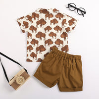 Load image into Gallery viewer, 2 Pieces Set Baby Kid Boys Cartoon Print Shirts And Solid Color Shorts Wholesale 220419174
