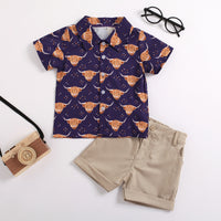 Load image into Gallery viewer, 2 Pieces Set Baby Kid Boys Cartoon Print Shirts And Solid Color Shorts Wholesale 220419174
