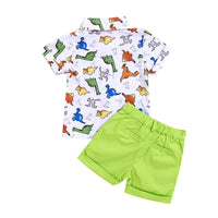 Load image into Gallery viewer, 2 Pieces Set Baby Kid Boys Dinosaur Cartoon Print Shirts And Solid Color Shorts Wholesale 22041920

