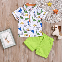 Load image into Gallery viewer, 2 Pieces Set Baby Kid Boys Dinosaur Cartoon Print Shirts And Solid Color Shorts Wholesale 22041920

