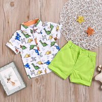 Load image into Gallery viewer, 2 Pieces Set Baby Kid Boys Dinosaur Cartoon Print Shirts And Solid Color Shorts Wholesale 22041920
