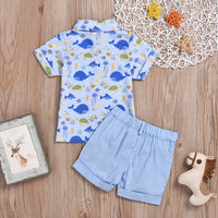 Load image into Gallery viewer, 2 Pieces Set Baby Kid Boys Cartoon Print Shirts And Solid Color Shorts Wholesale 22041921
