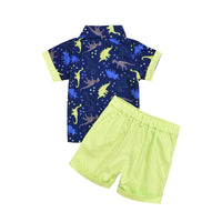Load image into Gallery viewer, 2 Pieces Set Baby Kid Boys Dinosaur Cartoon Print Shirts And Solid Color Shorts Wholesale 22041922
