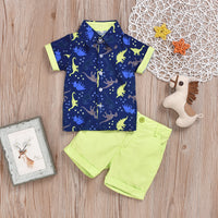 Load image into Gallery viewer, 2 Pieces Set Baby Kid Boys Dinosaur Cartoon Print Shirts And Solid Color Shorts Wholesale 22041922
